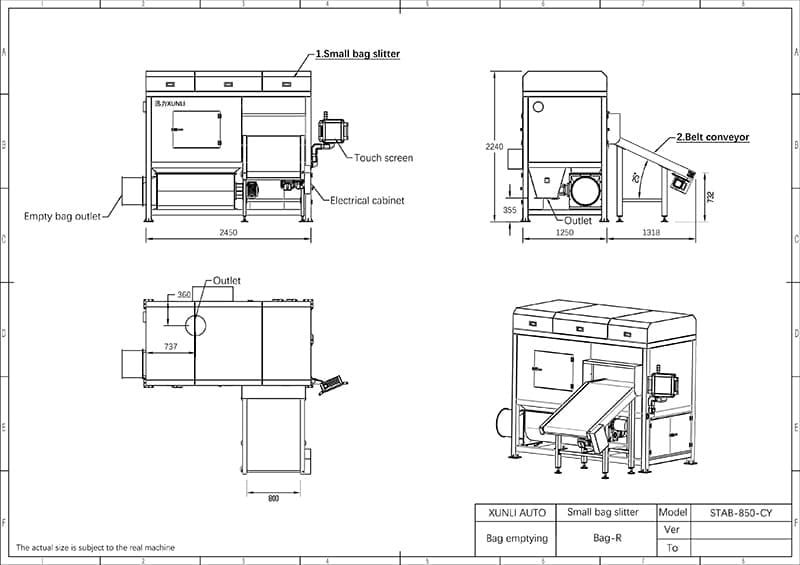 drawing of small bag emptying machine
