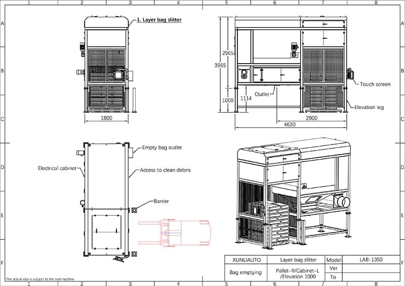 drawing of bag emptying machine for film blown industry
