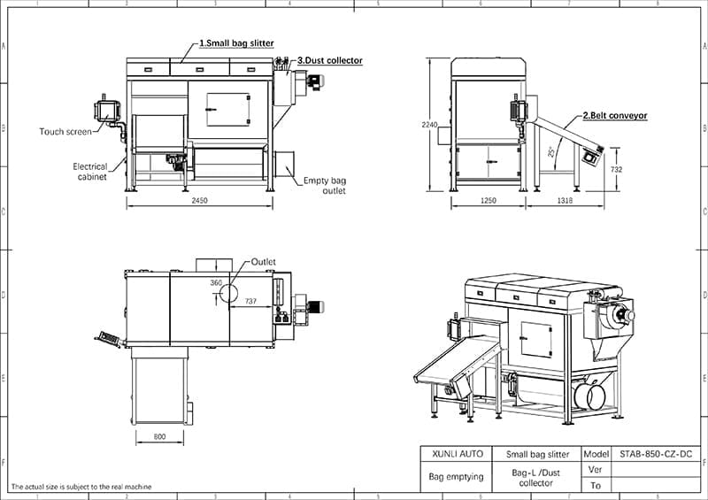 drawing of small bag emptying machine