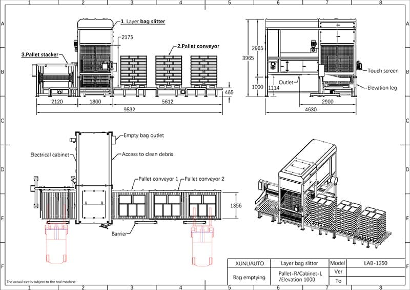drawing of bag emptying machine with higher emptying rate